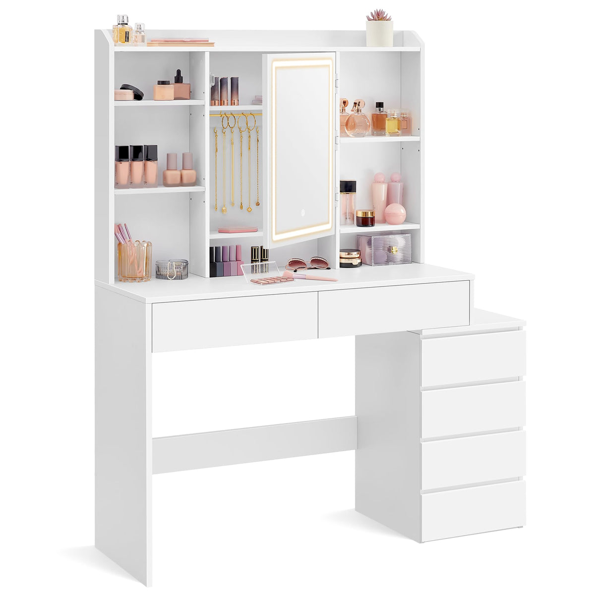 VASAGLE Kailyn Vanity Table with LED Mirror, Stool, Drawers, White