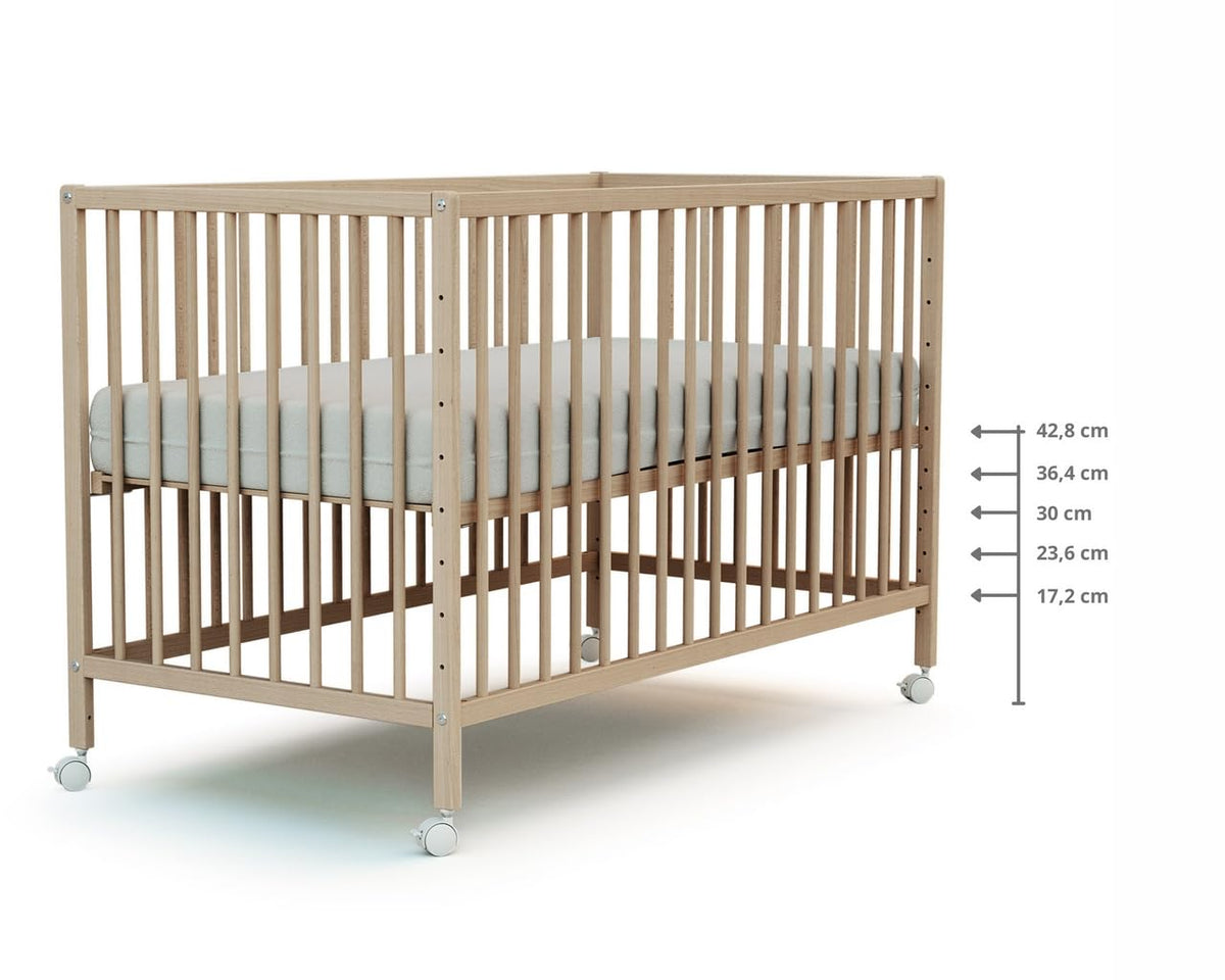 Webaby - Babybett Beistellbett Holz 60x120 cm Buche Natur LIO | Kinderbett Co-Sleeping Babybett | Von Geburt an | Höhenverstellbar | Lattenrost