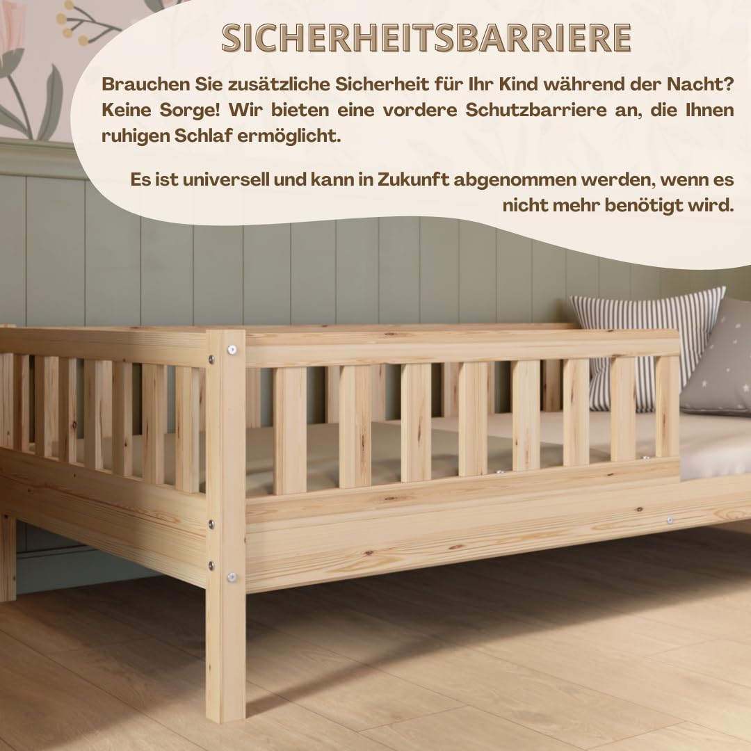 Crazy Pine Montessori Kinderbett – Mitwachsend, Holz, Rausfallschutz