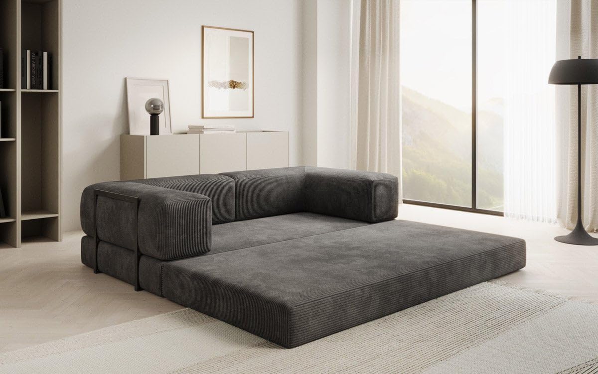 Luxusbetten24 Lazy 3-Sitzer Sofa – Designer-Couch aus Cord, modernes Loungesofa mit Metallrahmen