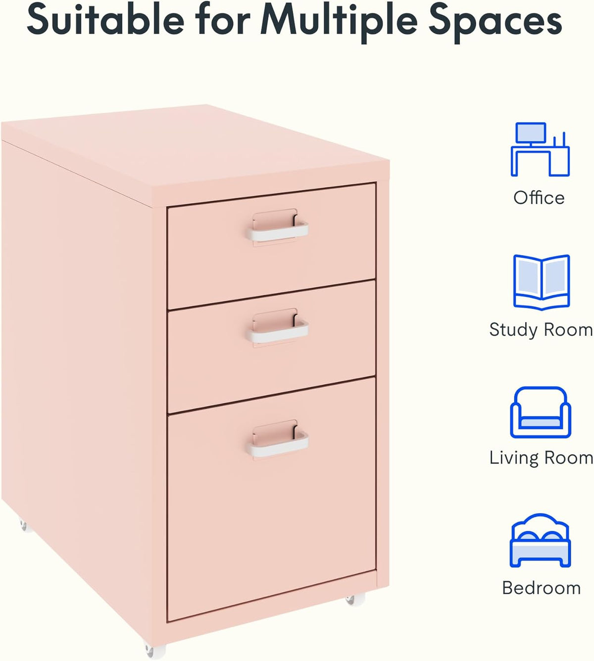 FLEXISPOT Rollcontainer Büroschrank mit 3 Schubladen | Mobiler Aktenschrank Metallkommode mit Rollen | Schreibtisch-Unterschrank für Zuhause & Büro