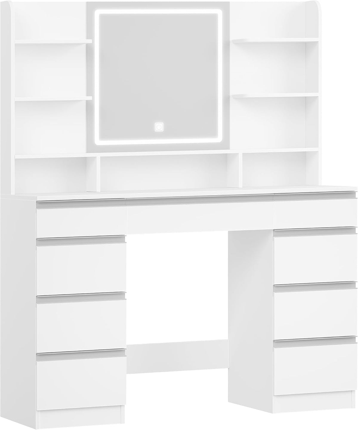 Hzuaneri Schminktisch mit LED-Spiegel, 9 Schubladen, Weiß-Silber