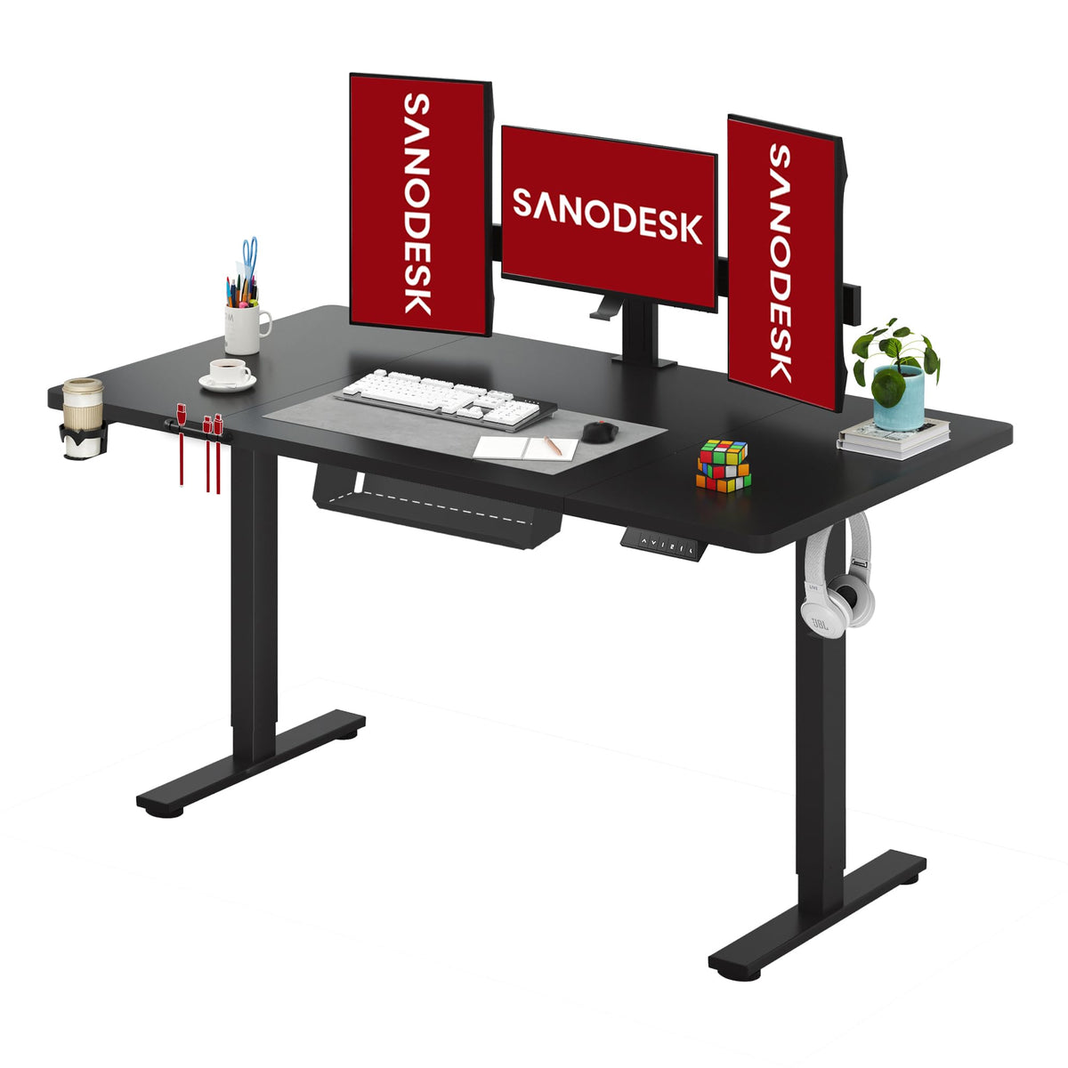 SANODESK höhenverstellbarer Schreibtisch – XXL Stehschreibtisch elektrisch, ergonomisch, stabil