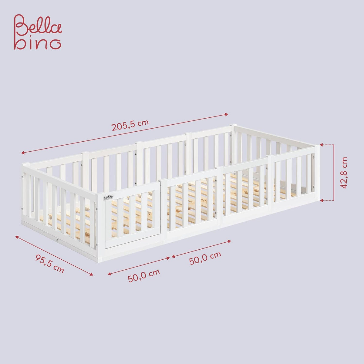 Bellabino Montessori Kinderbodenbett Kiefer Massivholz mit Rausfallschutz & Lattenrost