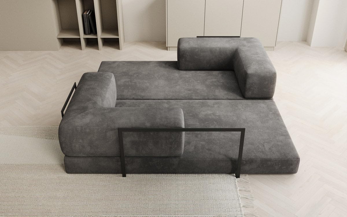 Luxusbetten24 Lazy 3-Sitzer Sofa – Designer-Couch aus Cord, modernes Loungesofa mit Metallrahmen
