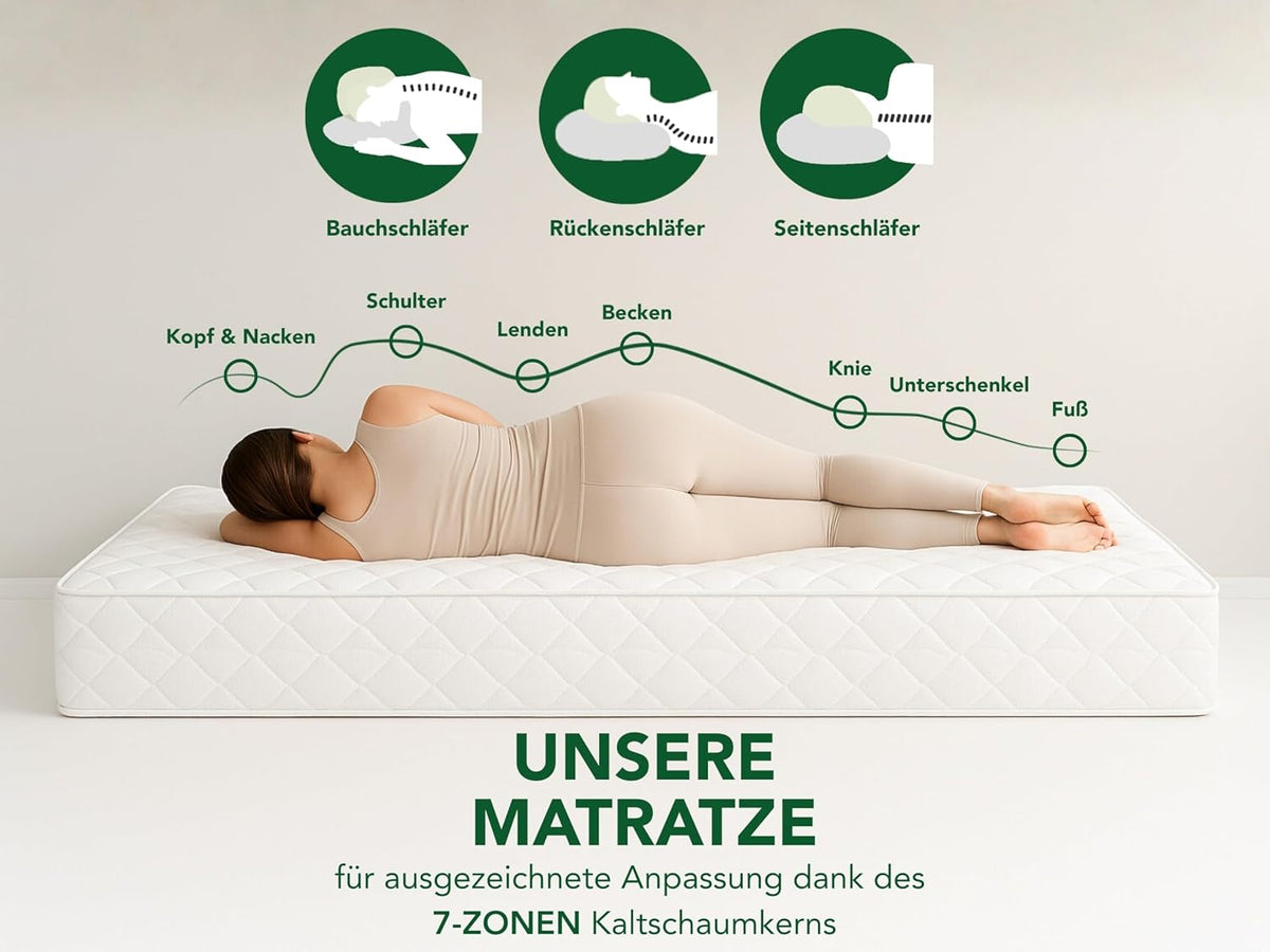 DREAMSTAR Ergo Flex Duo 7-Zonen Kaltschaummatratze, Ergonomisch, Hypoallergen, Abnehmbarer Bezug