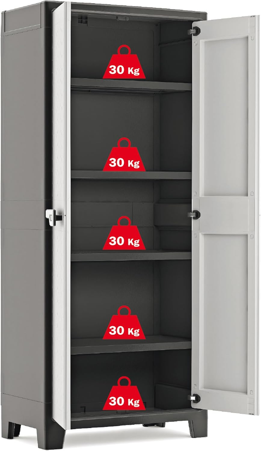 Keter Titan Kunststoffschrank Hoch – Wetterfest, UV-beständig, Mit Verstellbaren Einlegeböden