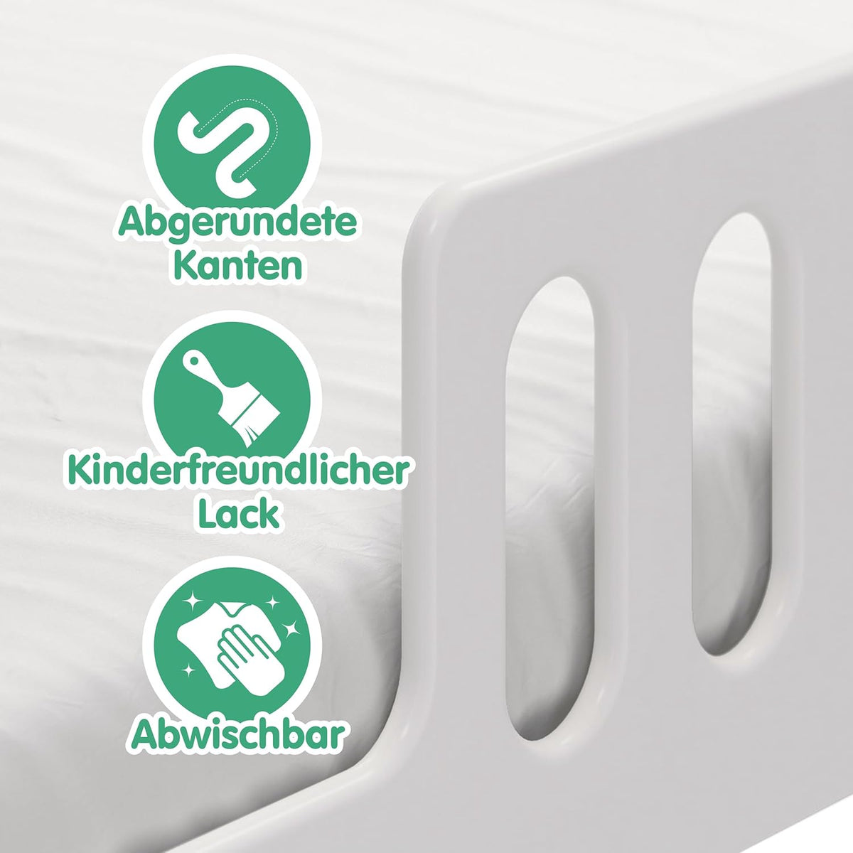 CADANI Monte Montessori Bodenbett Kinderbett mit Rausfallschutz, umbaubar, Massivholz, Rollrost, weiß
