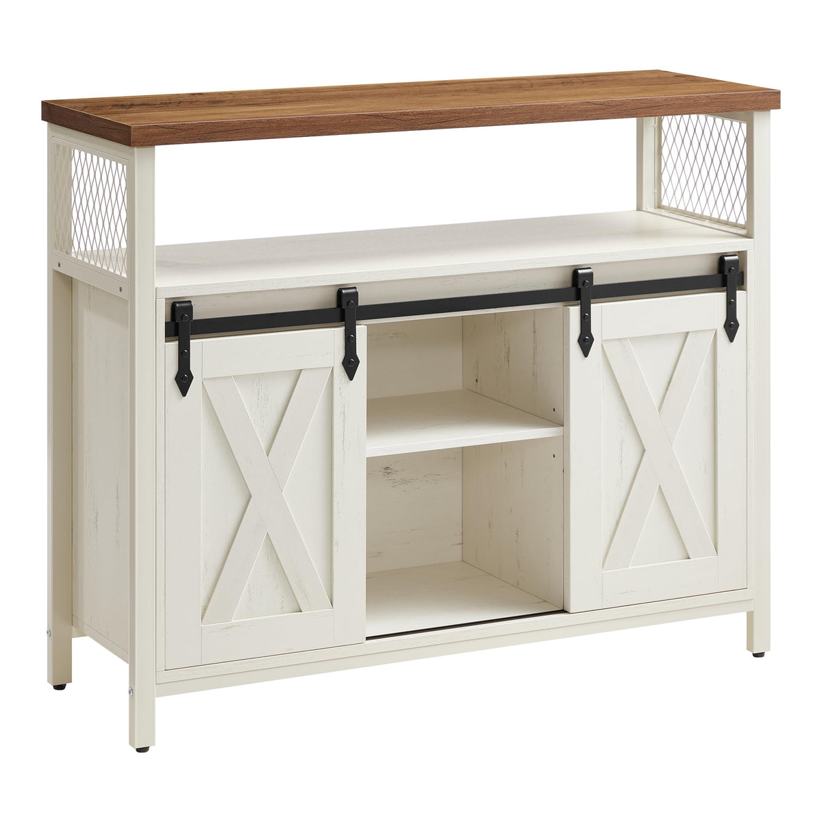 VASAGLE Sideboard mit Schiebetüren, Küchenschrank Landhausstil, Vintagebraun 100 cm