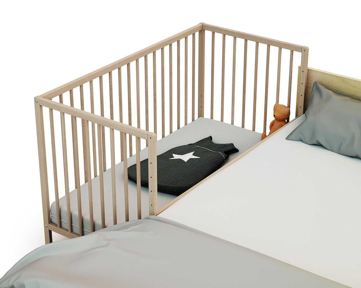 Webaby - Babybett Beistellbett Holz 60x120 cm Buche Natur LIO | Kinderbett Co-Sleeping Babybett | Von Geburt an | Höhenverstellbar | Lattenrost