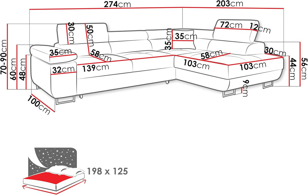 Mirjan24 Torezio Ecksofa mit Schlaffunktion und Bettkasten – 4-Sitzer L-Form