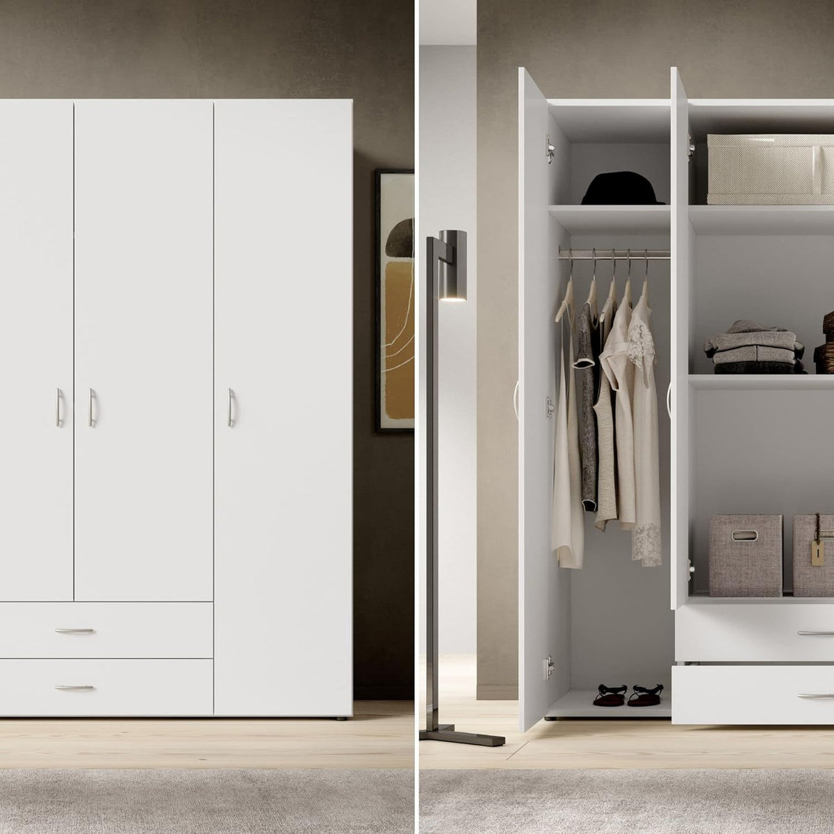 Stella Trading Kleiderschrank mit Drehtüren – Holzschrank für Schlafzimmer, zeitloses Design