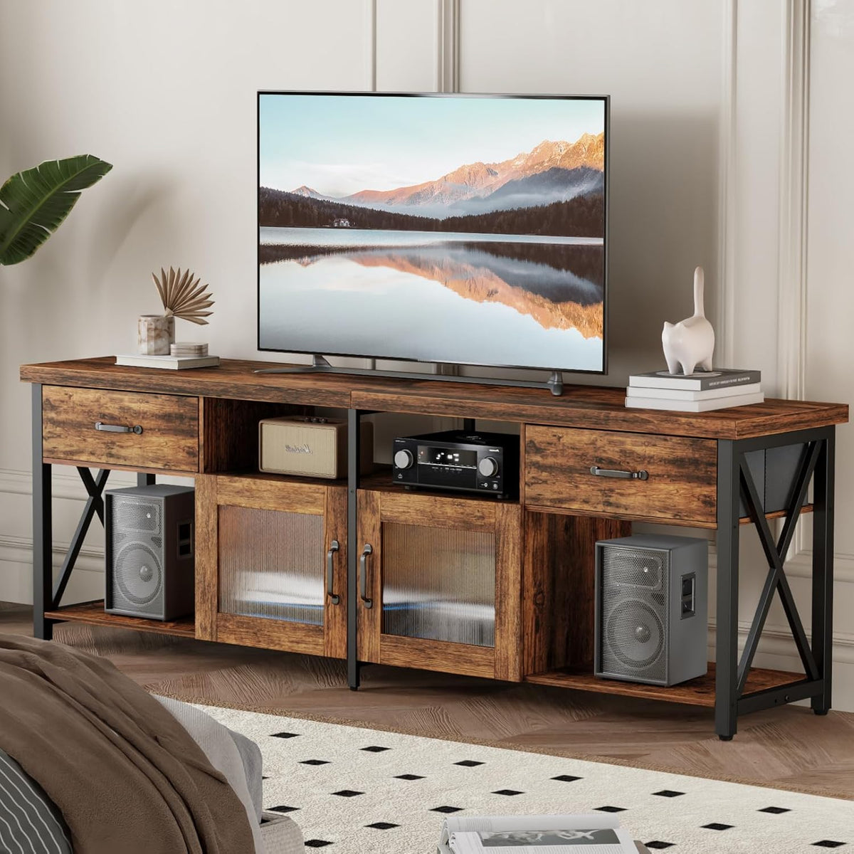 Generic TV Lowboard Industrial Style, Brown, 180 cm, Wood & Metal, for 60-70 Inch TVs