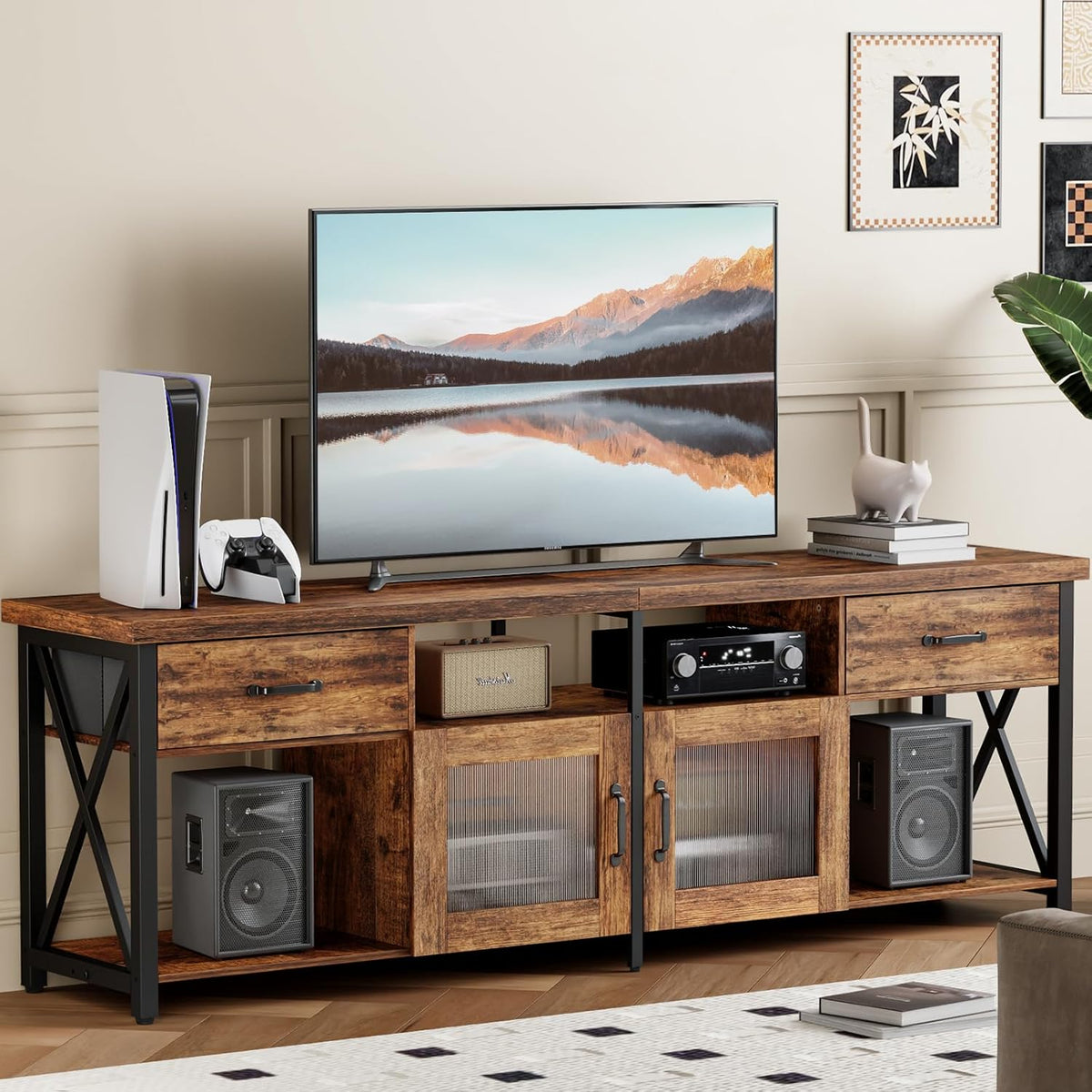 Generic TV Lowboard Industrial Style, Brown, 180 cm, Wood & Metal, for 60-70 Inch TVs