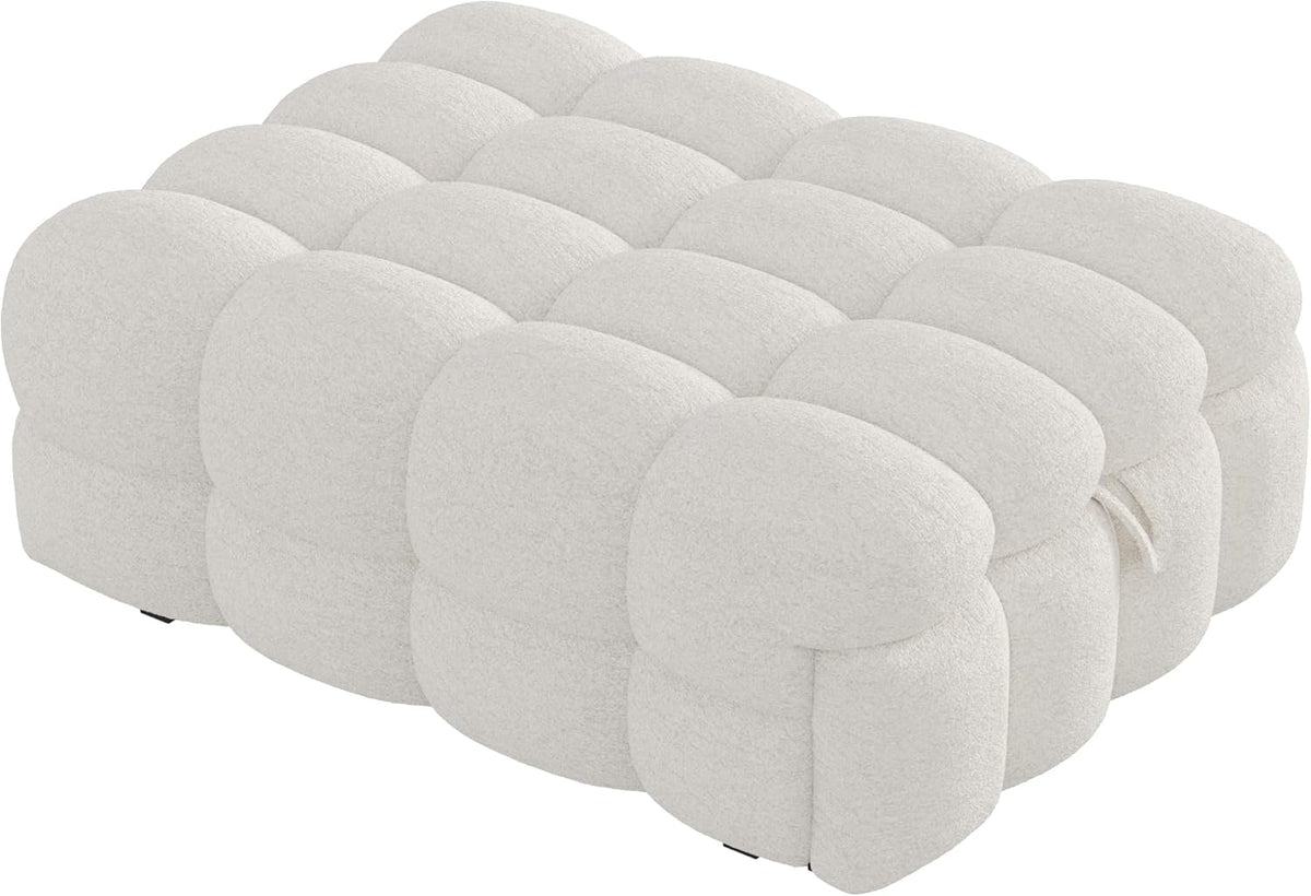 MOBETTRES Polsterbett 2-in-1 Beige – Ausziehbares Schlafsofa & Fußhocker, Teddy-Samtstoff, Einzelbett