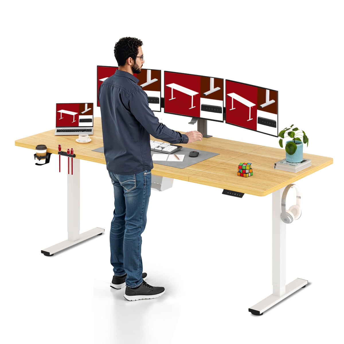 SANODESK höhenverstellbarer Schreibtisch – XXL Stehschreibtisch elektrisch, ergonomisch, stabil