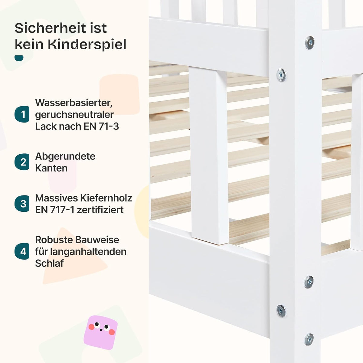 [en.casa] Kinderbett Montessori Hausbett Kiefernholz mit Rausfallschutz und Lattenrost für Kinder Bodenbett Weiß