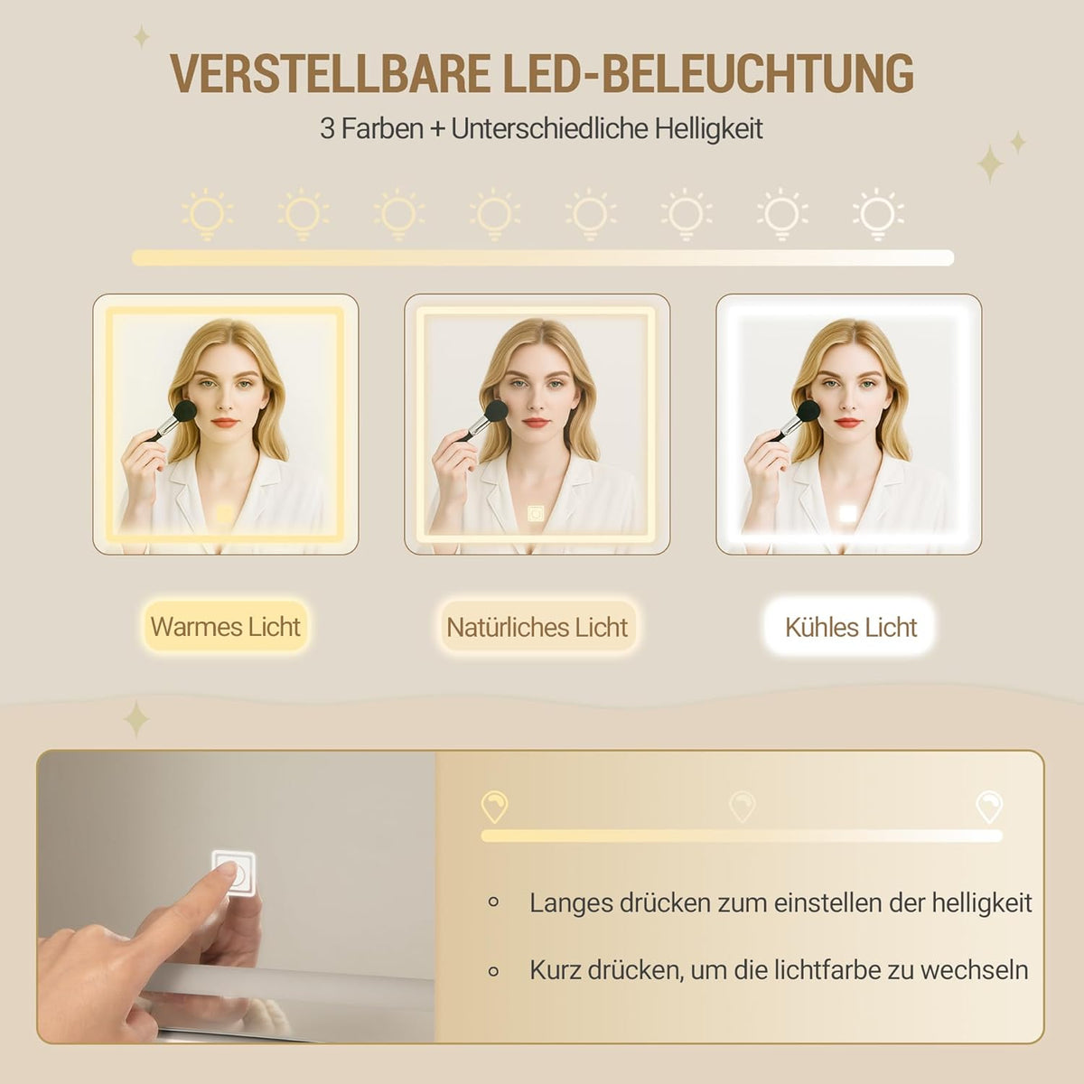 Hzuaneri Schminktisch mit LED-Spiegel, 9 Schubladen, Weiß-Silber