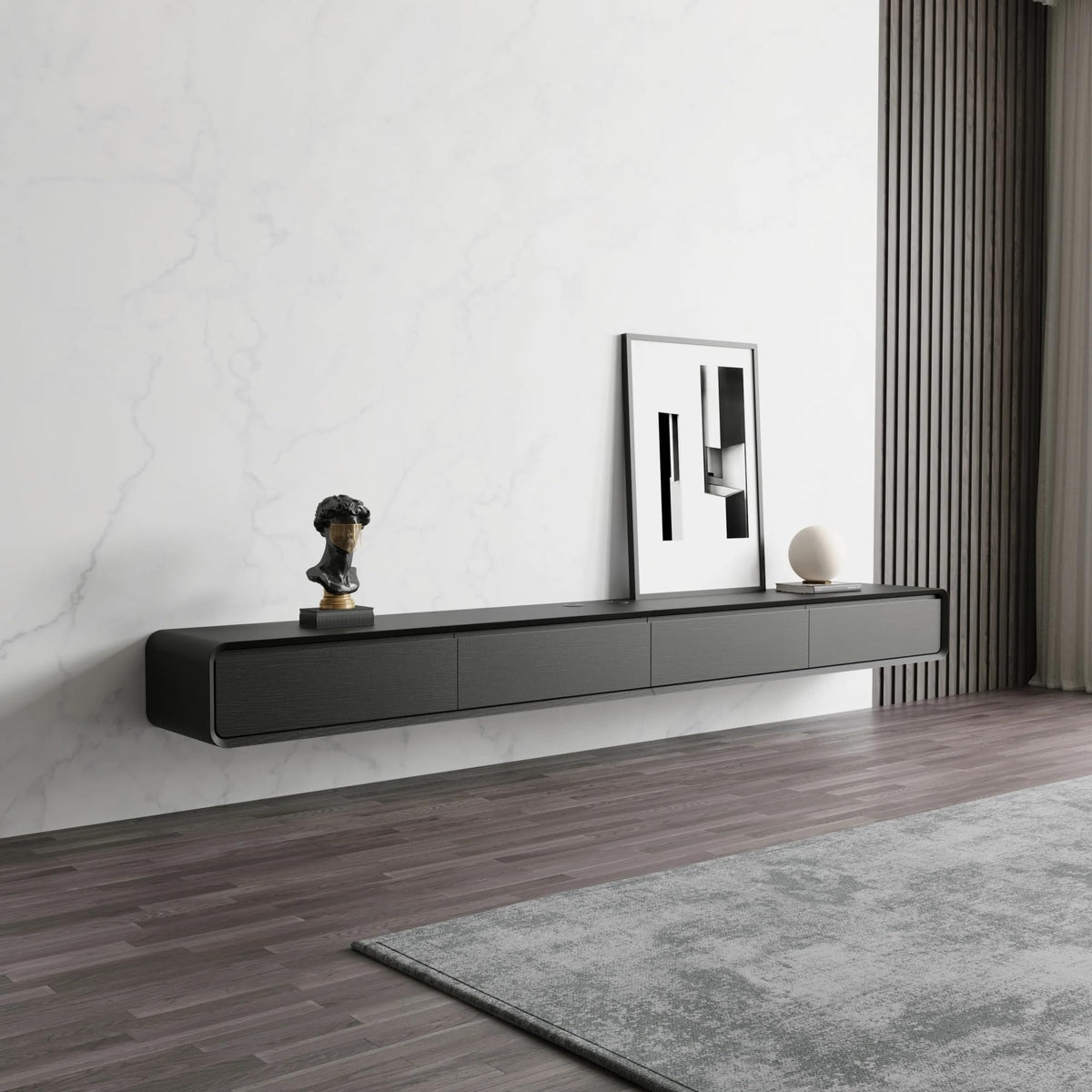 POVISON Floating TV Stand Solid Wood – Modern Wall Mounted Media Console with Storage & Cable Management