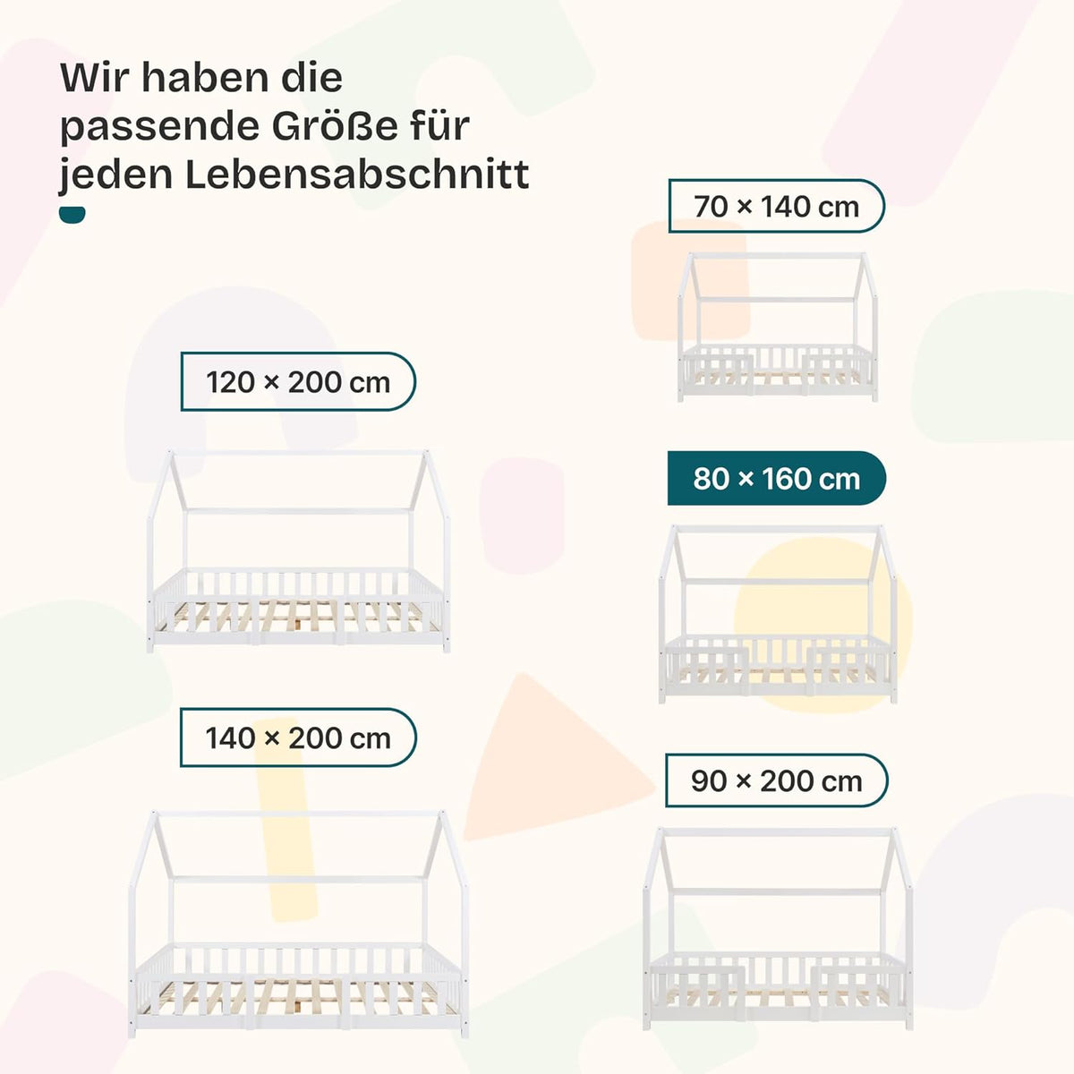 [en.casa] Kinderbett Montessori Hausbett Kiefernholz mit Rausfallschutz und Lattenrost für Kinder Bodenbett Weiß