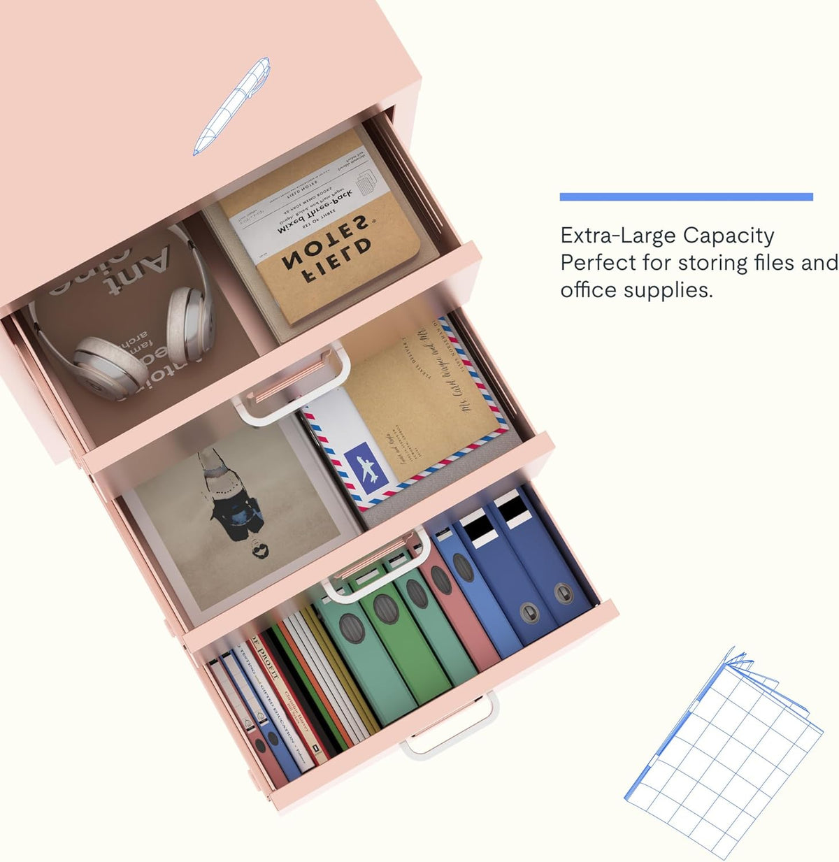 FLEXISPOT Rollcontainer Büroschrank mit 3 Schubladen | Mobiler Aktenschrank Metallkommode mit Rollen | Schreibtisch-Unterschrank für Zuhause & Büro