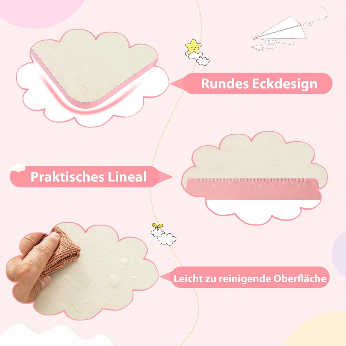 COSTWAY Kinderschreibtisch höhenverstellbar - neigbare Tischplatte, Regal & Schublade