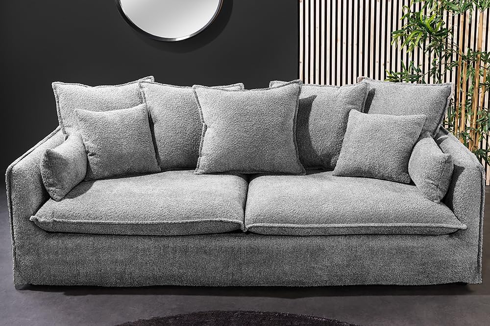 Riess Ambiente Heaven 3-Sitzer Sofa 200 cm Grau Bouclé Federkern Couch Modern Rücken echt