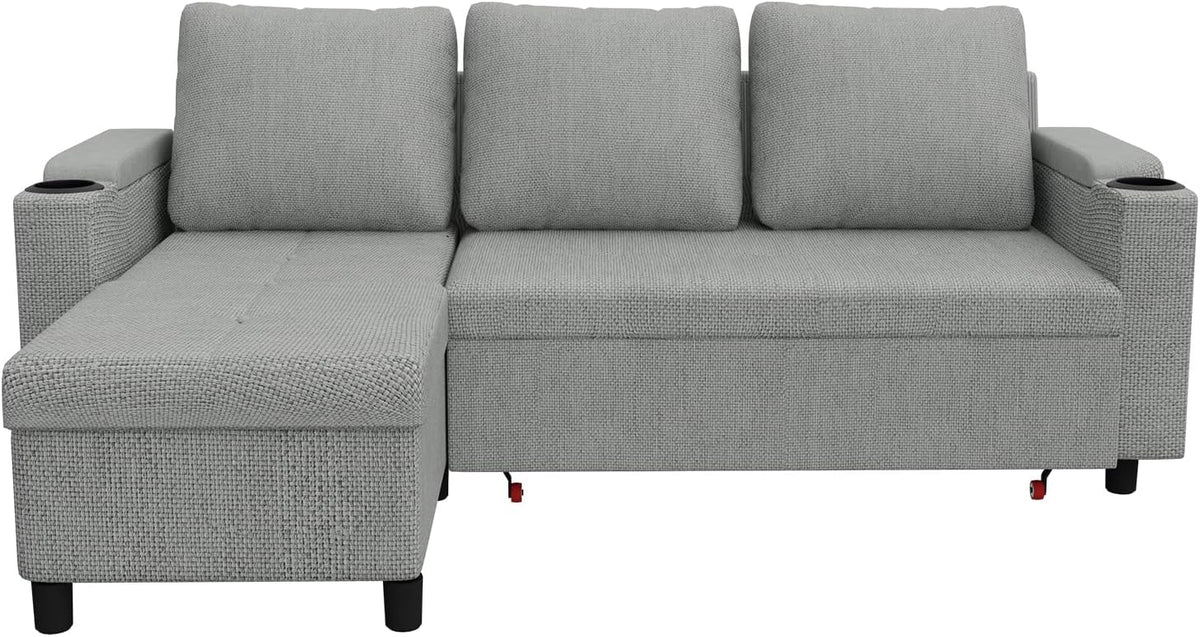 Devoko Ecksofa L-Form Hellgrau – Schlafsofa ausziehbar mit Stauraum & Bettkasten