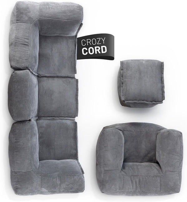 Lumaland Modulares Cord-Sitzsacksofa-Set – Bean Bag Module mit EPS-Füllung, Weich, Indoor, Modern