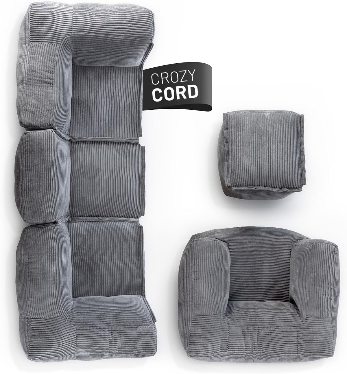 Lumaland Modulares Cord Sitzsack Sofa Set – Bean Bag Module mit EPS-Füllung, Weich, Indoor, Modern