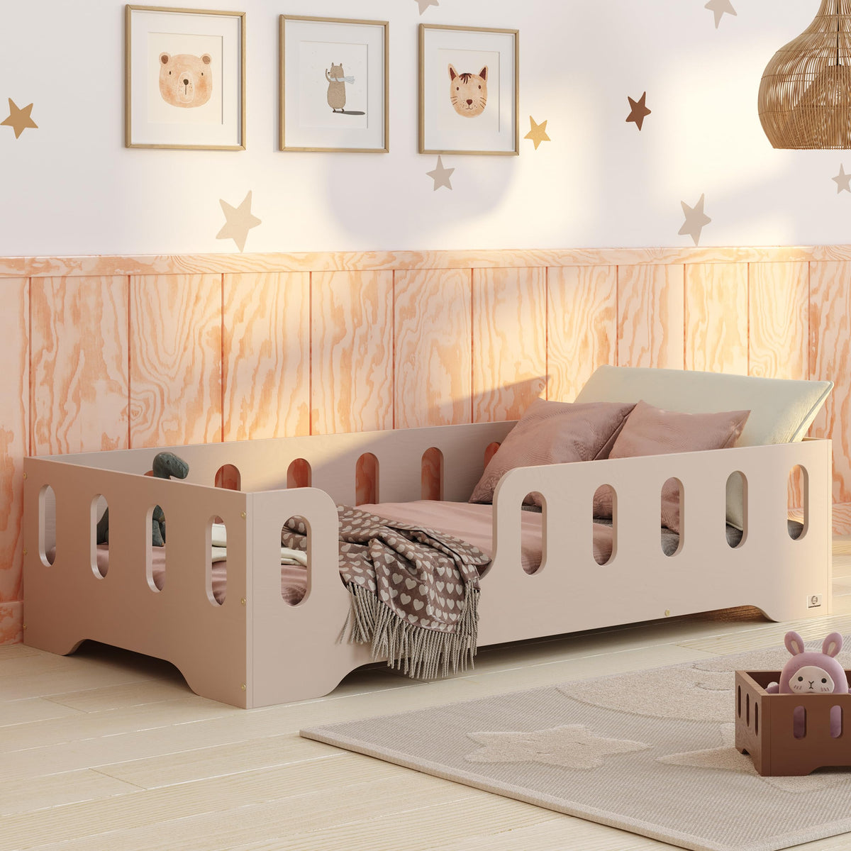 smartwood Bodenbett 70x140 Montessori Kinderbett aus Holz mit FSC-Zertifikat TILA 2L mit Rausfallschutz & Lattenrost bis 230kg belastbar - Einfache Montage