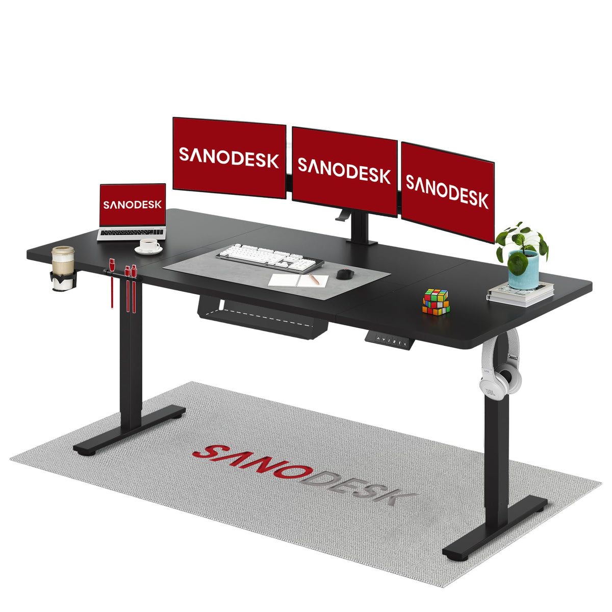SANODESK höhenverstellbarer Schreibtisch – XXL Stehschreibtisch elektrisch, ergonomisch, stabil