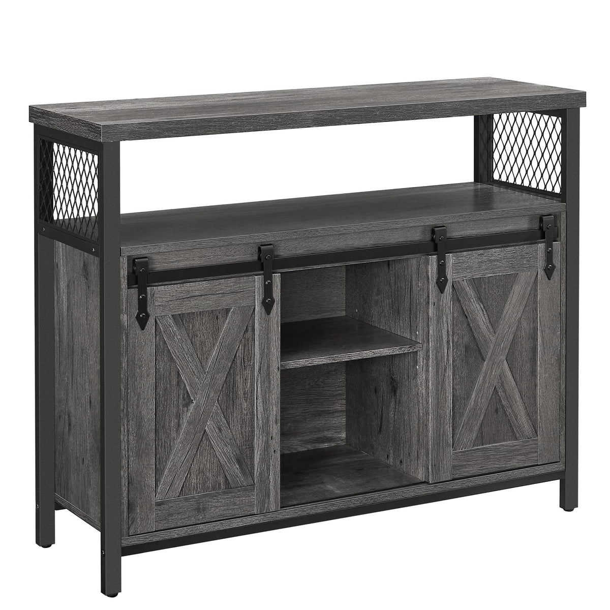 VASAGLE Sideboard mit Schiebetüren, Küchenschrank Landhausstil, Vintagebraun 100 cm