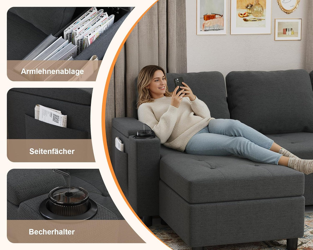 Devoko Ecksofa mit Schlaffunktion – 3-Sitzer, Bettkasten & Schlaffunktion