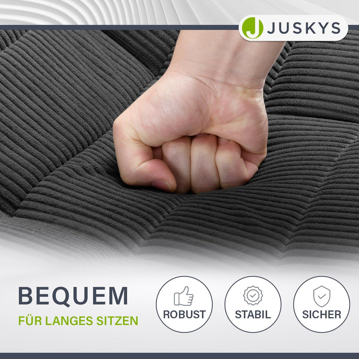 JUSKYS Relaxsessel Korsika, Cord, 360° drehbar & klappbar, Dunkelgrau, Metallrahmen
