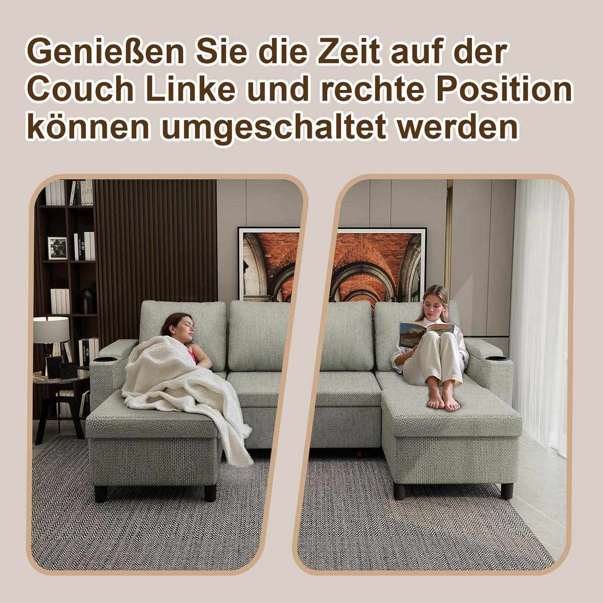 Devoko Ecksofa L-Form Hellgrau – Schlafsofa ausziehbar mit Stauraum & Bettkasten