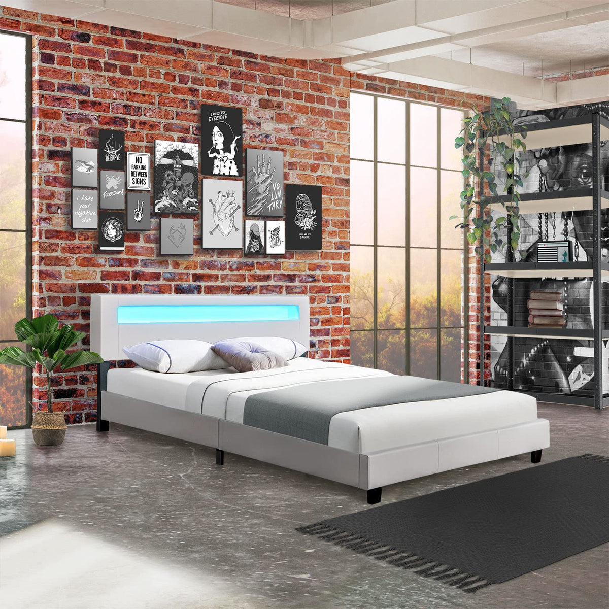 Juskys Polsterbett Paris mit LED-Beleuchtung, Holzgestell & Lattenrost, modernes Schlafzimmerbett