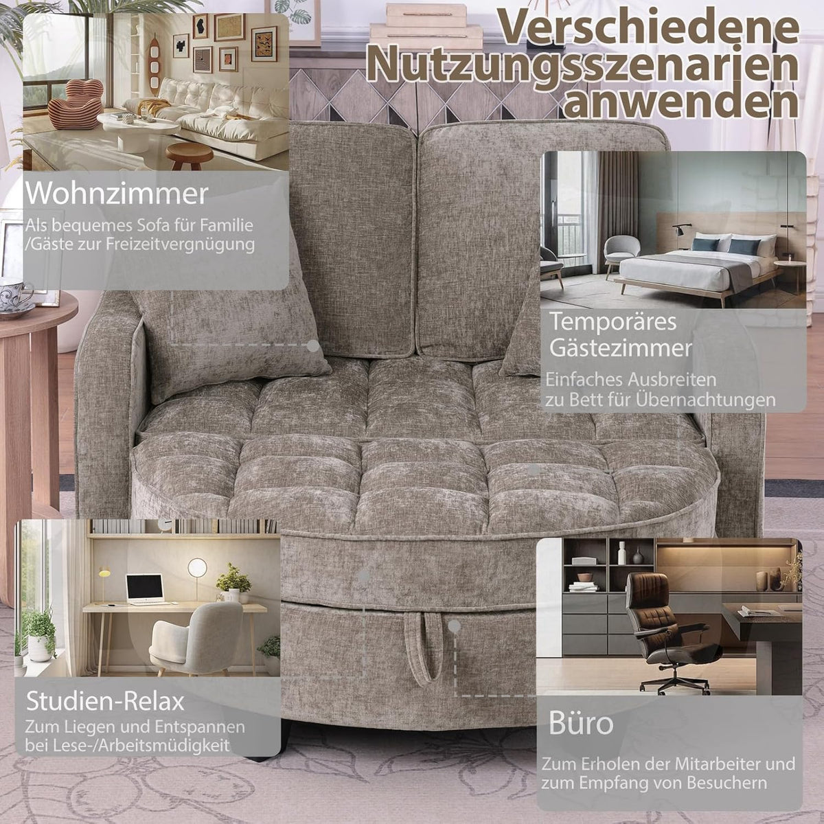 Gelukueub Multifunktionales Sofa-Bett 2-in-1 – Modernes Schlafsofa mit Stauraum, platzsparend