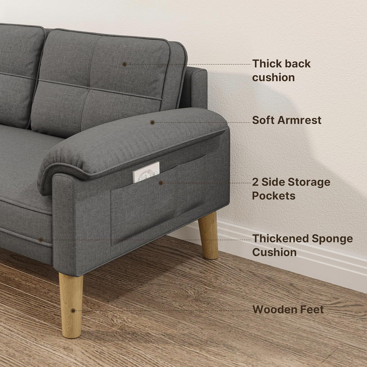Xbro 2-Sitzer Stoffsofa – Modernes Loveseat, Mit Armlehnen und Seitentasche