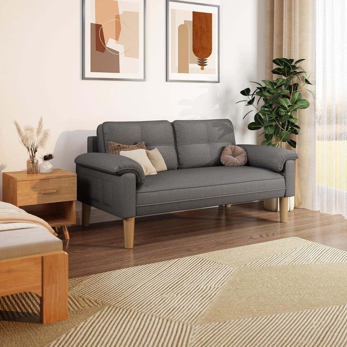 Xbro 2-Sitzer Stoffsofa – Modernes Loveseat, Mit Armlehnen und Seitentasche
