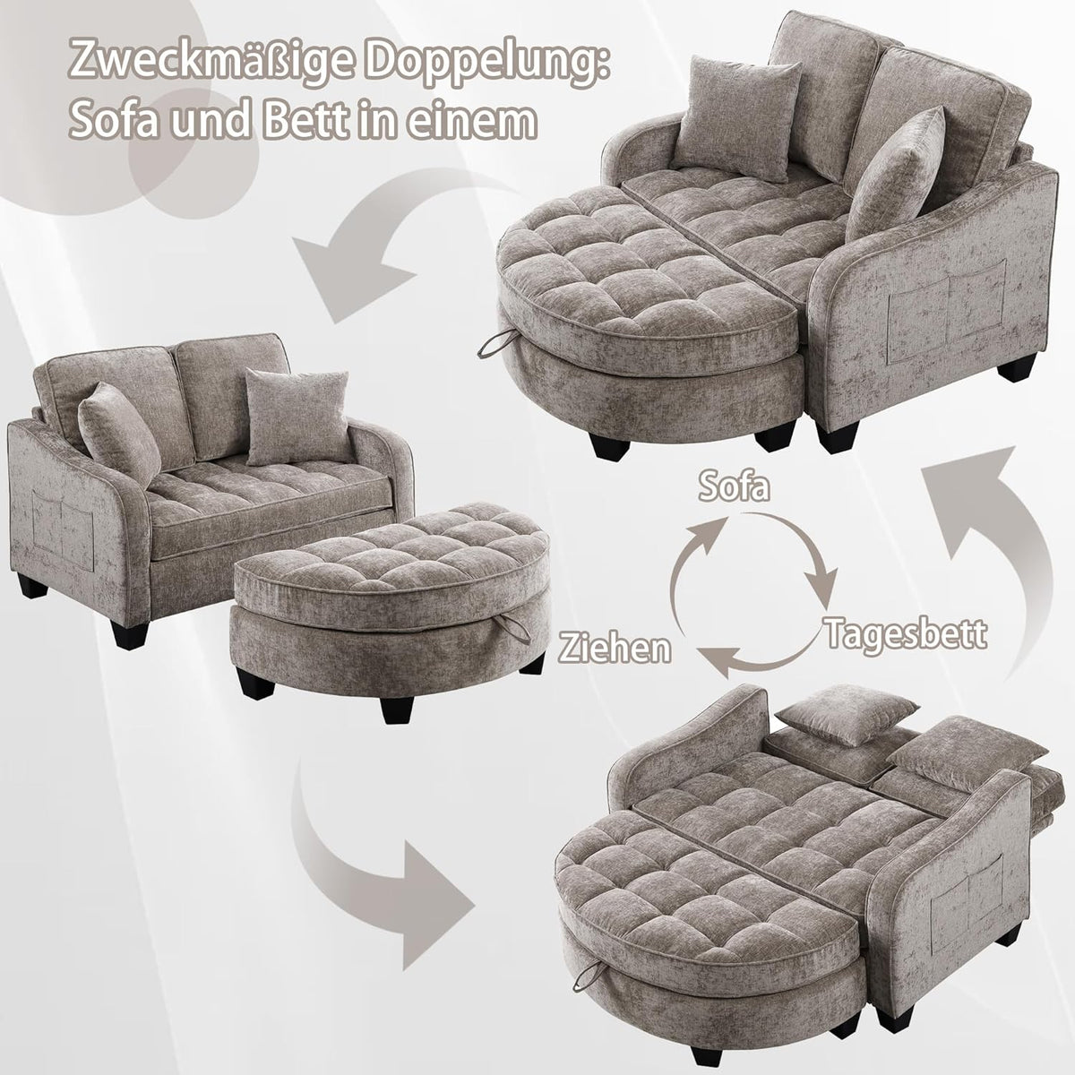 Gelukueub Multifunktionales Sofa-Bett 2-in-1 – Modernes Schlafsofa mit Stauraum, platzsparend