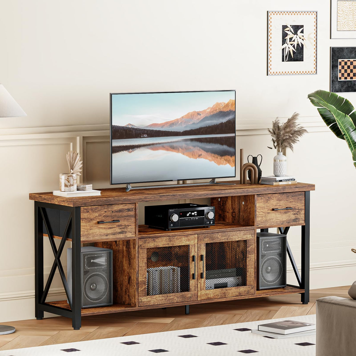 Generic TV Lowboard Industrial Style, Brown, 180 cm, Wood & Metal, for 60-70 Inch TVs