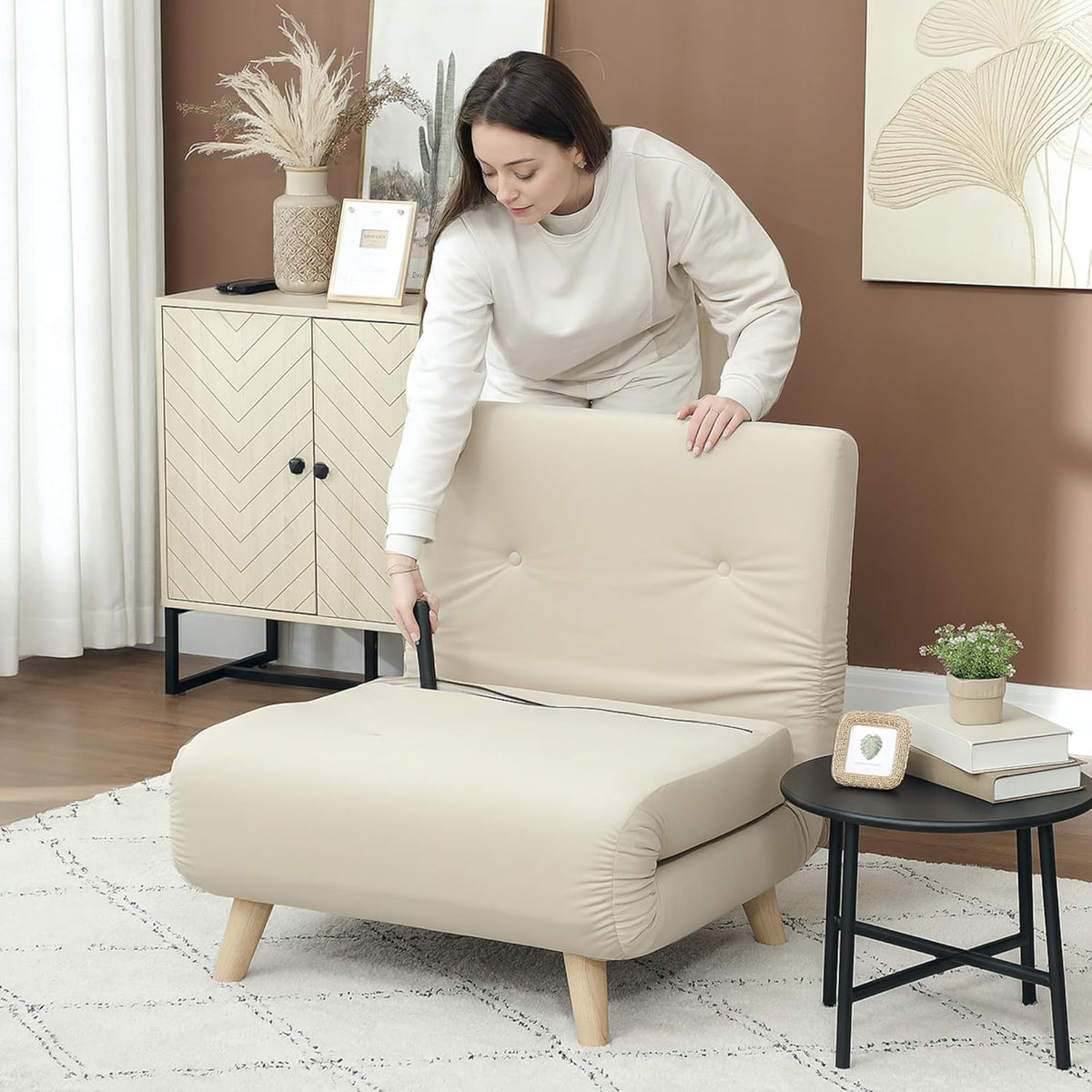 HOMCOM 3-in-1 Schlafsessel Beige – Klappsofa mit Bettfunktion & verstellbarer Rückenlehne