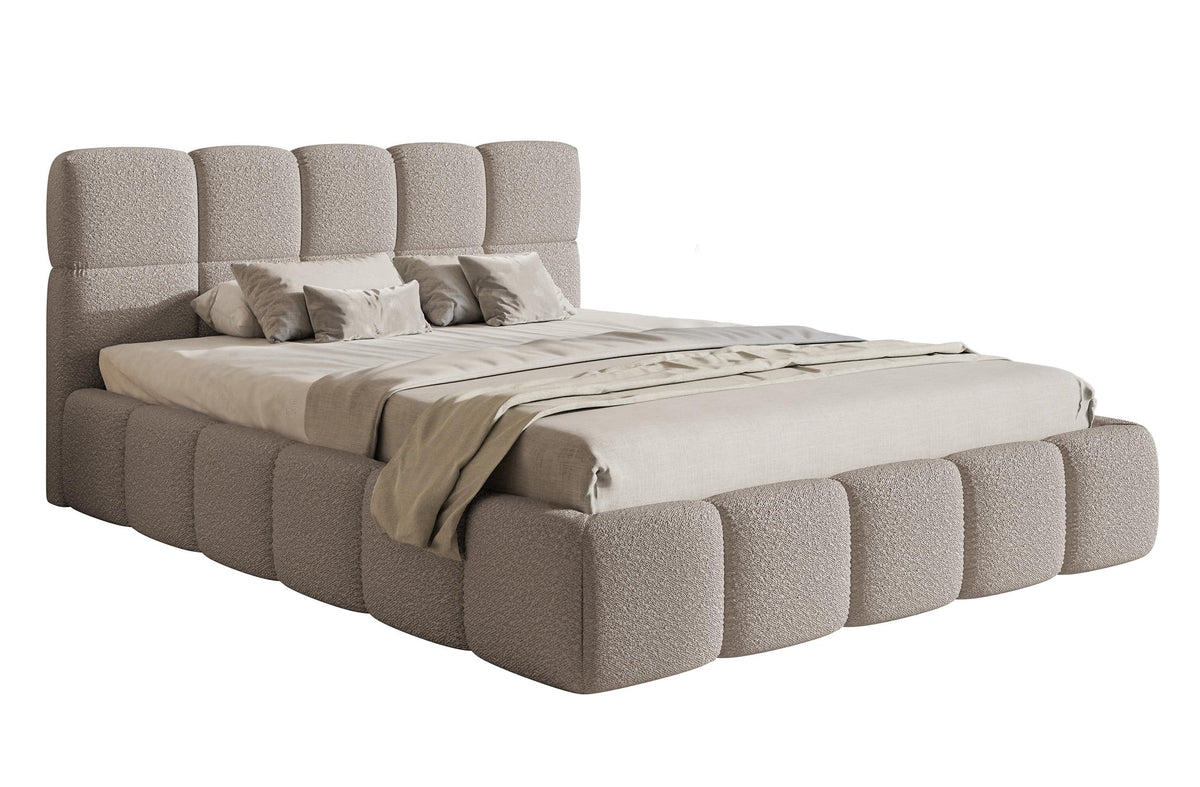 Selsey Polsterbett mit Holzrahmen | Modernes Doppelbett | Bouclé Stoff, Stabil & Langlebig