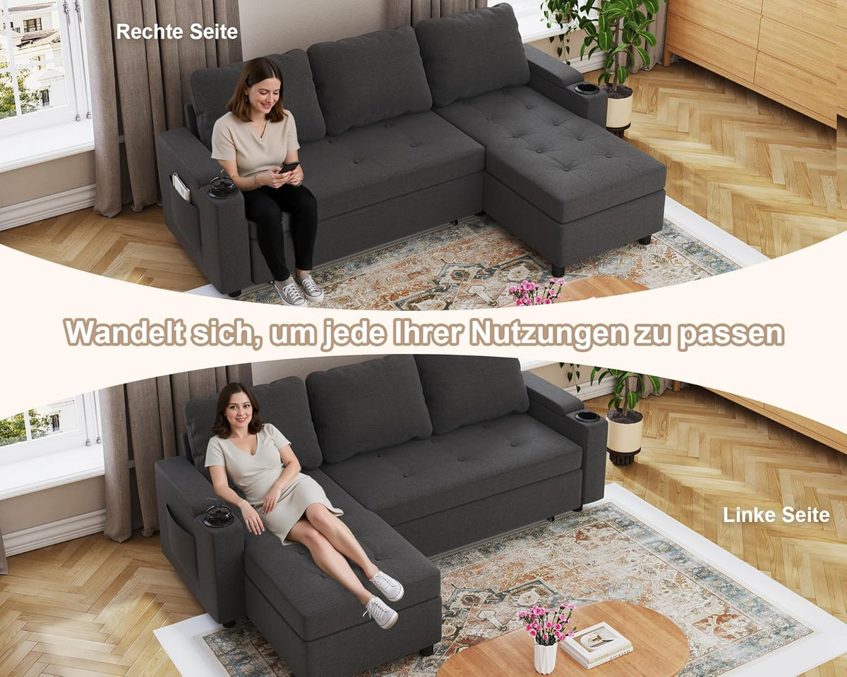 Devoko Ecksofa mit Schlaffunktion – 3-Sitzer, Bettkasten & Schlaffunktion