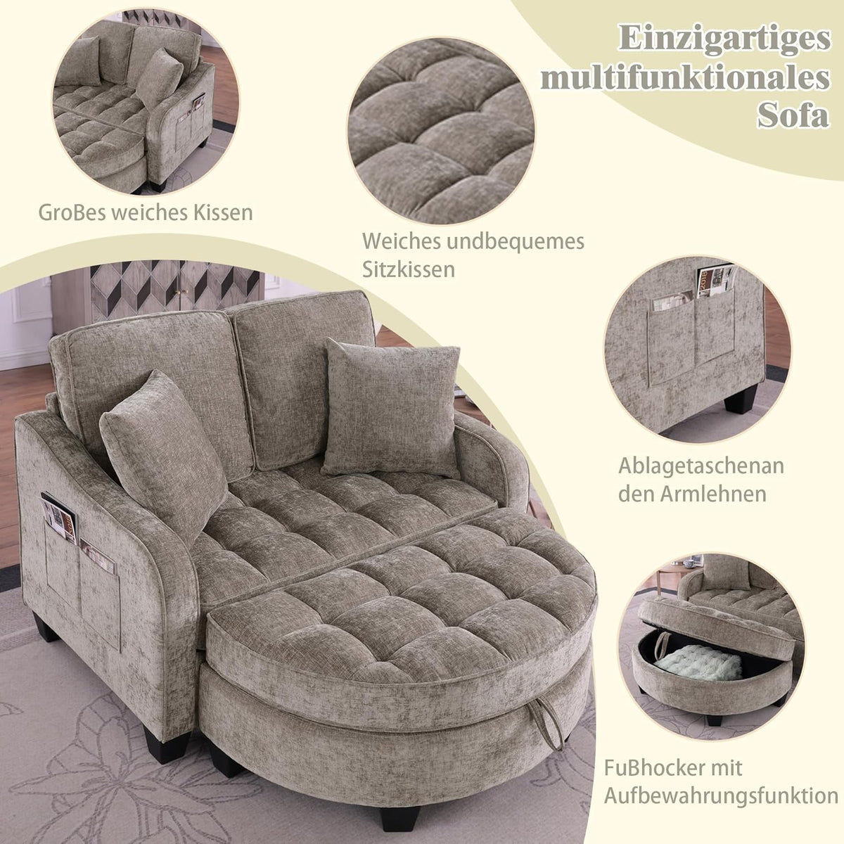 Gelukueub Multifunktionales Sofa-Bett 2-in-1 – Modernes Schlafsofa mit Stauraum, platzsparend