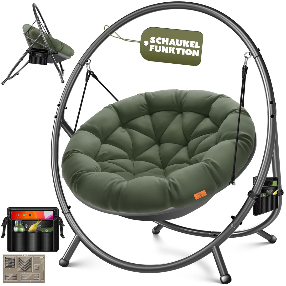 KESSER Hängesessel mit Gestell – Hängestuhl Indoor/Outdoor, inkl. Kissen & Tasche