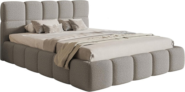 Selsey Polsterbett mit Holzrahmen | Modernes Doppelbett | Bouclé-Stoff, stabil & langlebig