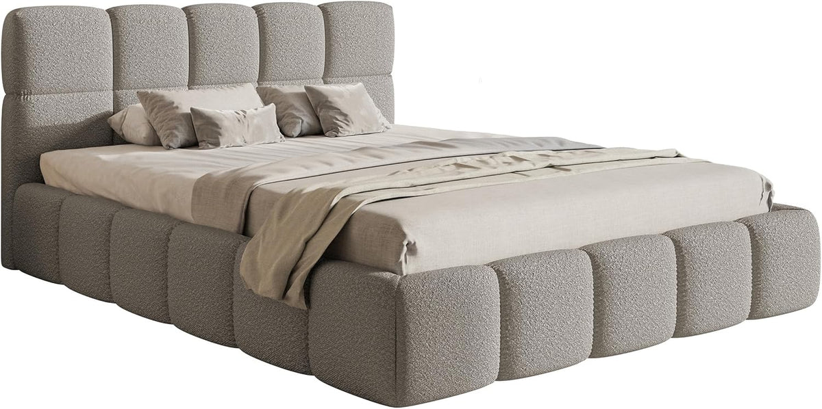 Selsey Polsterbett mit Holzrahmen | Modernes Doppelbett | Bouclé Stoff, Stabil & Langlebig