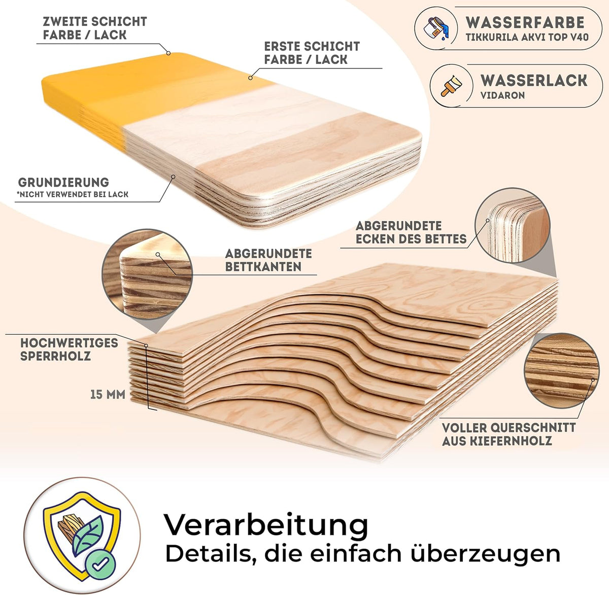 smartwood Montessori Holzbett mit Rausfallschutz & Lattenrost – Bodenbett für Kinder – FSC